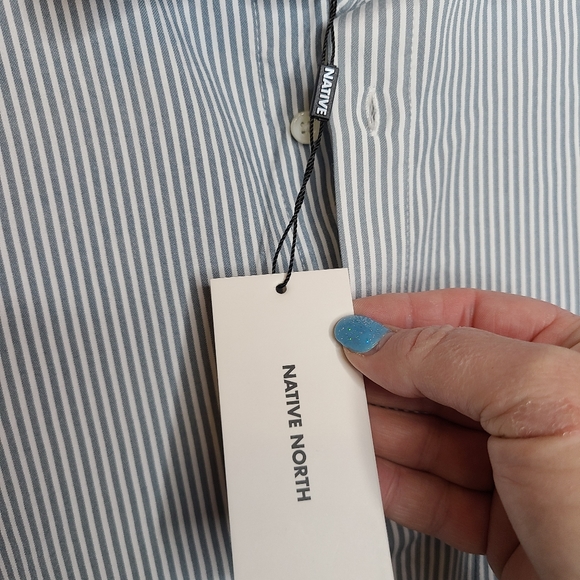 Native North Blue White Striped Bureau Shirt Button Up Shirt Men's Medium - Picture 6 of 10